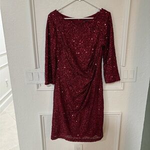 Jessica Howard Burgundy Sequin 3/4  Sleeve Dress